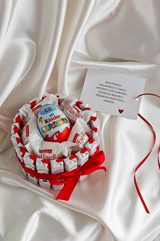 Tort Kinder Kosz Prezentowy Zestaw Słodyczy Prezent na Urodziny Imieniny