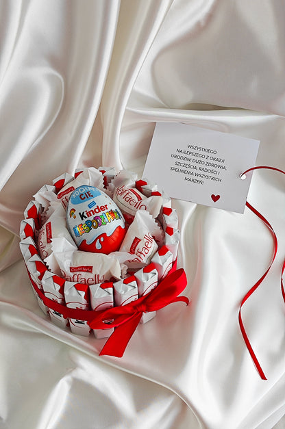 Tort Kinder Kosz Prezentowy Zestaw Słodyczy Prezent na Urodziny Imieniny